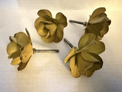 New Metal Set 4 Flower Floral Drawer Knob Cabinet Pull Shabby Vintage-y Yellow