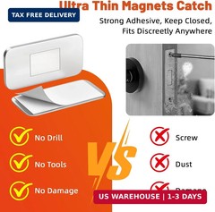 Jiayi 6 Pack Ultra Thin No Drill Magnetic Cabinet Door Catch, Adhesive Stainless