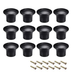 Cabinet Round Pull Knobs 22mm Dia Furniture Bedroom Kitchen Black 12pcs