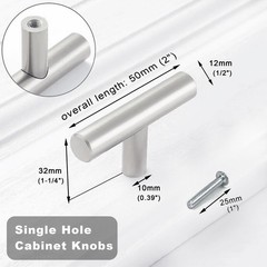 12pcs Silver T-Knobs Cabinet Hardware Single Hole Drawer Pulls Screws Kitchen