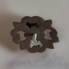 Cast Iron Ornate Fleur De Lis Cabinet Drawer Pull Knobs Backplate Hardware