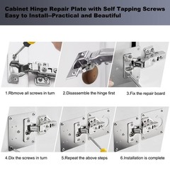 6 PCS Cabinet Hinge Repair Plate Stainless Steel Fixing Board Bracket Screws