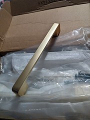 10 Pack Brushed Gold Solid Cabinet Handles 6.25 Inch Hole Centers Drawer Pulls