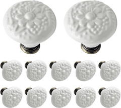 12 Pcs White Ceramic Kitchen Cabinet Knobs and Pulls, Retro Vintage