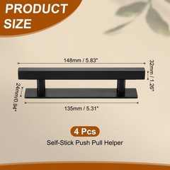 4pcs Self-Stick Push Pull Helper 6″ Rectangle Cabinet Handle(Black)