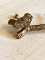1 Antique Gold Bird On Branch Metal Drawer Pull Cottage Nature Metallic Handle