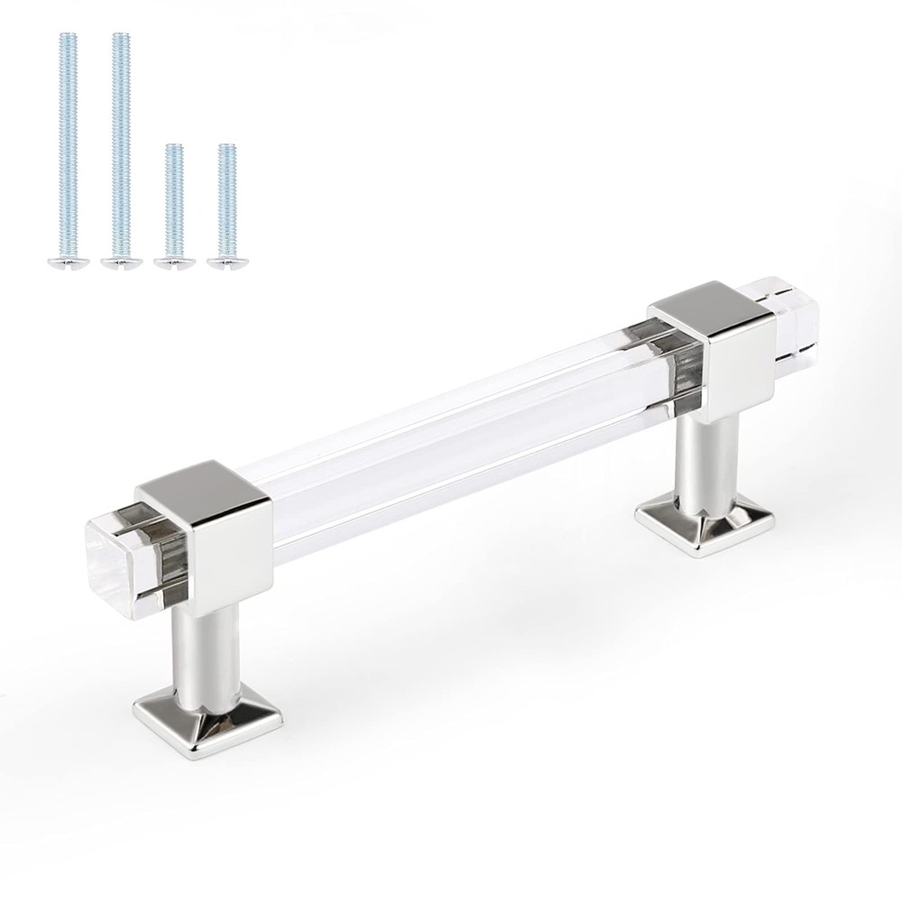 10-Pack 3-3/4in Clear Acrylic Drawer Pulls with Polished Chrome Zinc Base
