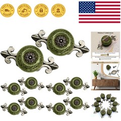 Easy-to-Install 10 Pack Retro Green Ceramic Cabinet Knobs With Bronze Accents