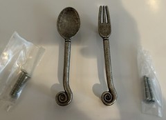 Siro Designs Big Bang Pull Antique Pewter Fork & Spoon Pull Set Lot Of 2