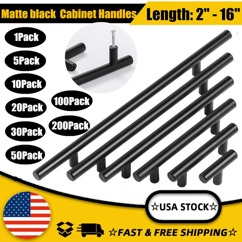2″ – 16″ Matte Black Kitchen Cabinet Pulls Stainless Steel Drawer T Bar Handles