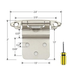 20 PCS 3/8 Inch Inset Cabinet Door Hinges Satin Nickel SemiConcealed Bumpers
