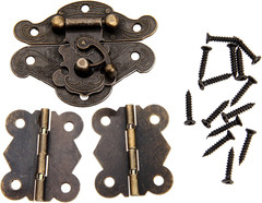 Box Latch Hasps and 2Pcs Vintage Small Hinges with 14Pcs Screws | Antique Bronze
