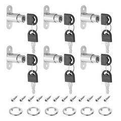 Pack of 6 22mm Drawer Desk Cabinet Push Plunger Lock Keyed Alike