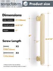 SORWDUREM 5 Pack 5 Inch 128mm Brushed Gold Cabinet Pulls Drawer Pulls Hardware