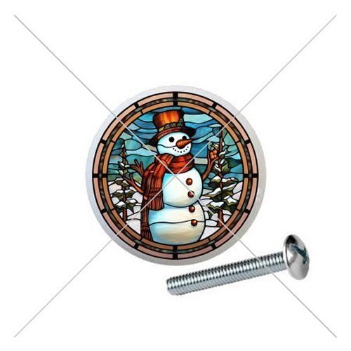 Stained Glass Snowman Winter on 1.5″ CERAMIC Dresser Drawer PULLS Cabinet KNOBS