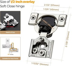 60 Pack Soft Close Hinges – Satin Nickel, 1/2 Inch Overlay