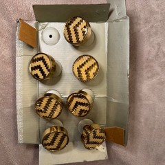 Woven Gold Rattan Cabinet Knobs (7) Mixed Media Wood Metal Luxe Coastal Boho