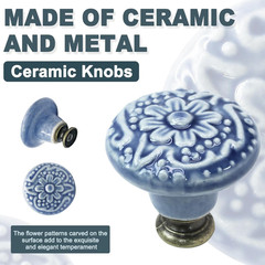 12 Pcs Light Blue Vintage Round Ceramic Cabinet Knobs and Pulls for Drawer, Cupb