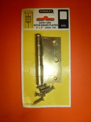 NOS! 1 PAIR Stanley 3″ X 3″, STEEL SATIN BRASS PLATED DOOR HINGE, LOOSE PIN