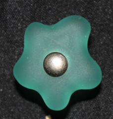 Lot of 4 Valli & Valli 1.5″ Abstract Star Cabinet Knob Green Glass & S. Nickel