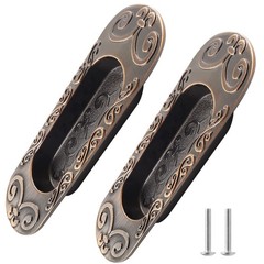 Biaungdo 2 Pcs 4.13″ European Recessed Flush Pull Handle, Antique Copper