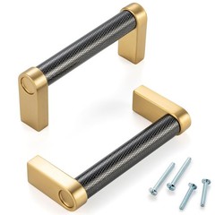 5 Pack 3 Inch Knurled Black and Gold Cabinet Pulls Matte Black Brushed Gold