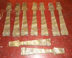 Set of Vintage Amerock Brass Double Demountable Cabinet Hinge, Handle, & Accents