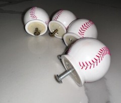 Set of 4 Baseball Pulls Cabinet Door Knobs Pulls Childs Dresser Drawers