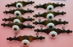 VINTAGE 1970s ERA CREAM CERAMIC & BRASS DRAWER HANDLES Lot Of 9