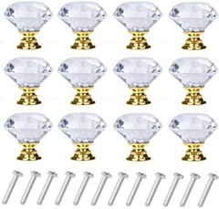 Stylish Gold Crystal Glass Knobs for Cabinets – 30mm Diamond Shape, 6 Pack