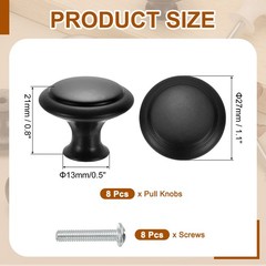 8Pcs Stainless Steel Knobs Single Hole Pull with Screw 27mm Black