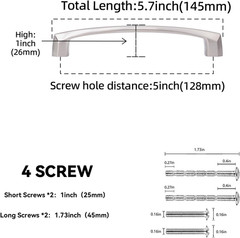10 Pack 5 Inch Kitchen Cabinet Handles Brushed Satin Nickel Cabinet Pulls Silver