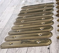 9 Vintage Amerock Carriage House Cabinet Drawer Pulls Handles & Back Plates