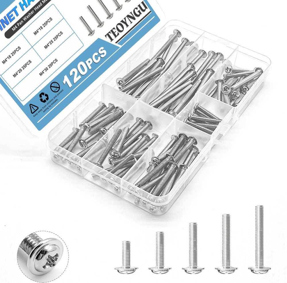 120PCS Assortment，Cabinet Pull and Knob Screws, M4×16/18/20/25/30Mm, Machine Scr