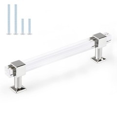 10 PCS Acrylic Cabinet Handles Clear Square Tube 5 Inch Hole Center Chrome