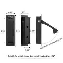 2-Pack Matte Black Pocket Door Pull Handle Stainless Steel Recessed Finger