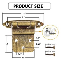 Donanim 3/8 Inset Antique Brass Cabinet Door Hinges 20 Pack 10 Pairs Self