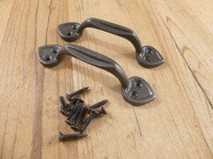 2 Iron Drawer Bin Pulls 4 1/2″ Long Cabinet Handles Spade Window Small Iron