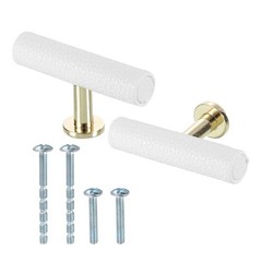 2pcs Leather Cabinet Knobs, 6×1.6cm/2.4×0.6″ T Leather Drawer Pulls, White