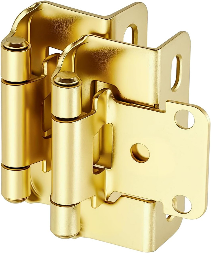 4 Pack (2 Pairs) 1/2″ Overlay Cabinet Hinges, Gold Self-Closing Semi-Concealed P