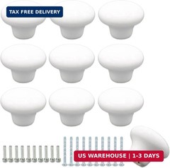 10Pack Ceramic Cabinet Knobs, 1.26Inch/32mm White Round Drawer Dresser Knob Pull