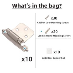 Cabinet Hinges Brushed Nickel 1/2″ Overlay Self-Closing 10 Pcs w/Hardware