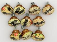 Dragon Fly Draw Pulls Retro Shabby Cottage Whimsy Goth 10 PC Set Wood Eclectic