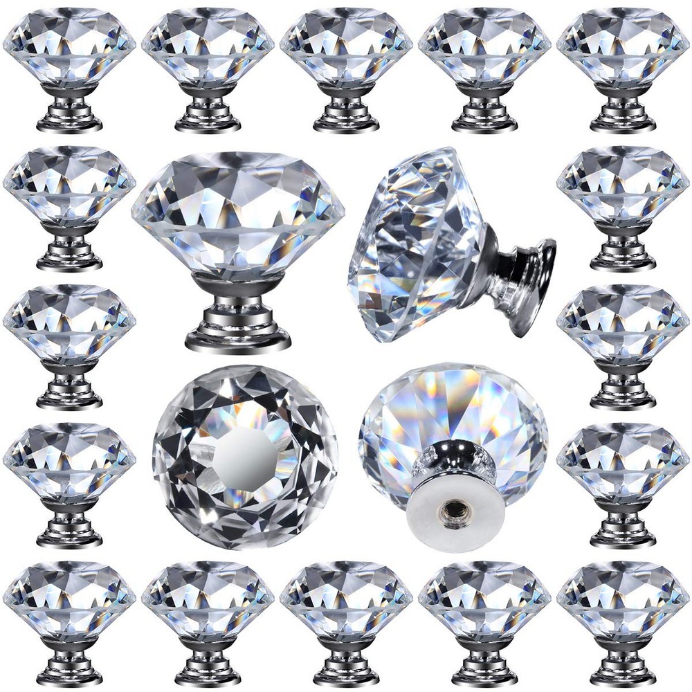 26 pcs Glass Cabinet Knobs Crystal Drawer Pulls Clear 30 mm Diamond for Kitchen