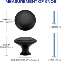 40 Pack Matte Black Kitchen Cabinet Knobs 1-1/4 Inch round Drawer Pulls Flat Bla