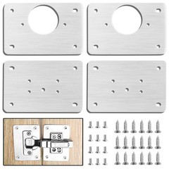 4 PCS Thick Hinge Repair Plate Kit Hole Stainless Steel Cupboard Bracket Door