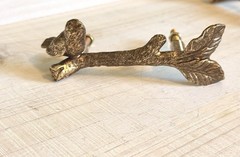 1 Antique Gold Bird On Branch Metal Drawer Pull Cottage Nature Metallic Handle