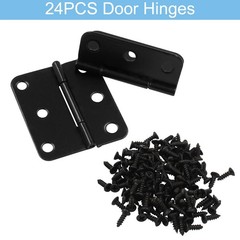 Murtenze 24Pcs Metal Mini Hinges, 1.5 Inch -24 PCS (Rounded Rectangle), Black