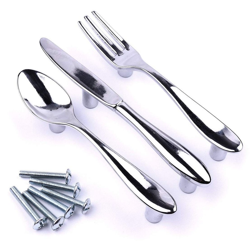 3 PCS Silver Creative Spoon Fork Knife Kitchen Cabinet Drawer Door Pull Handle