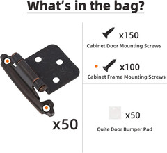 Oil Rubbed Bronze Cabinet Hinges for Kitchen Cabinets (10 Pair -20 Pcs) -1/2″ Ov